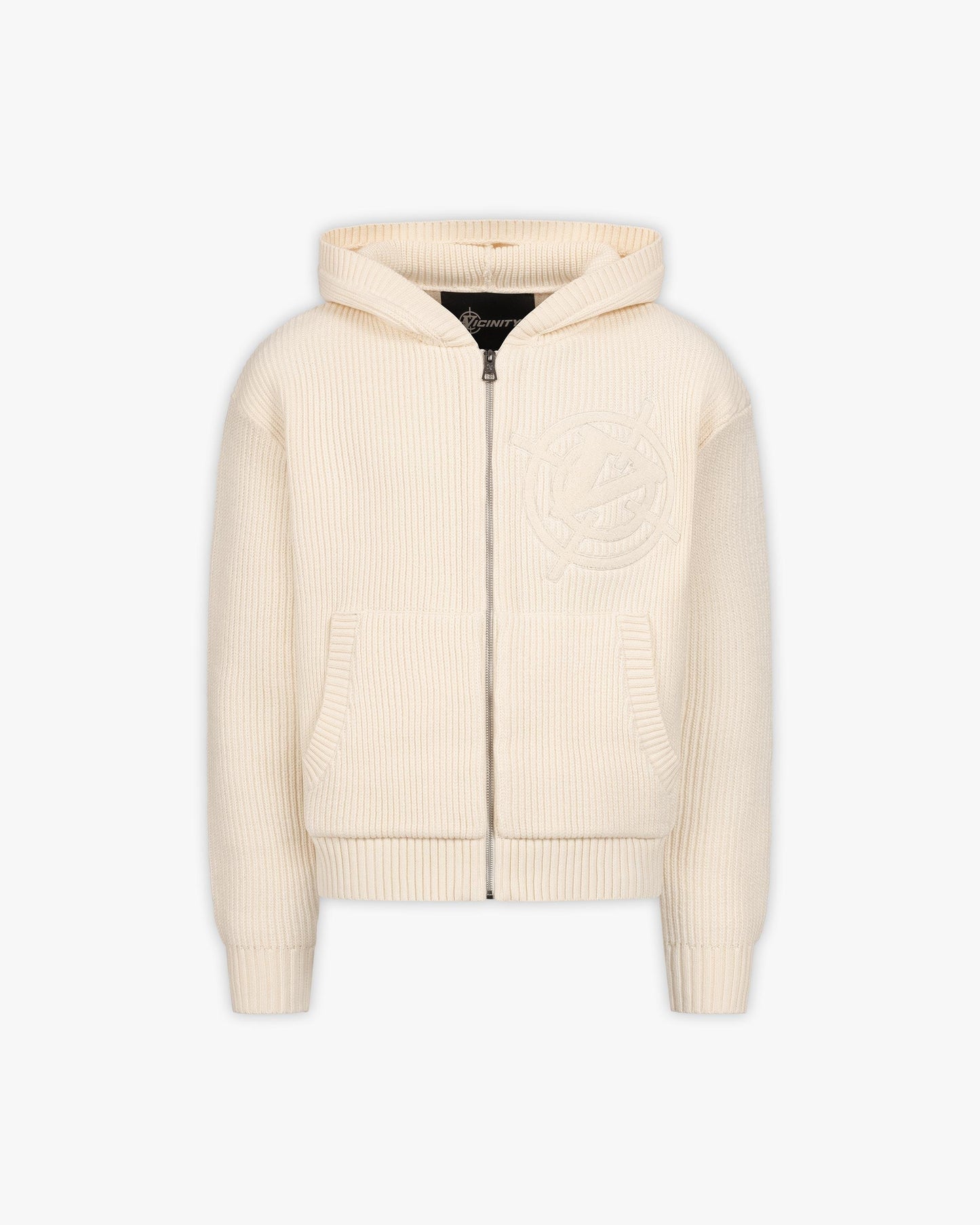 V-LOGO KNIT ZIP HOODIE BEIGE