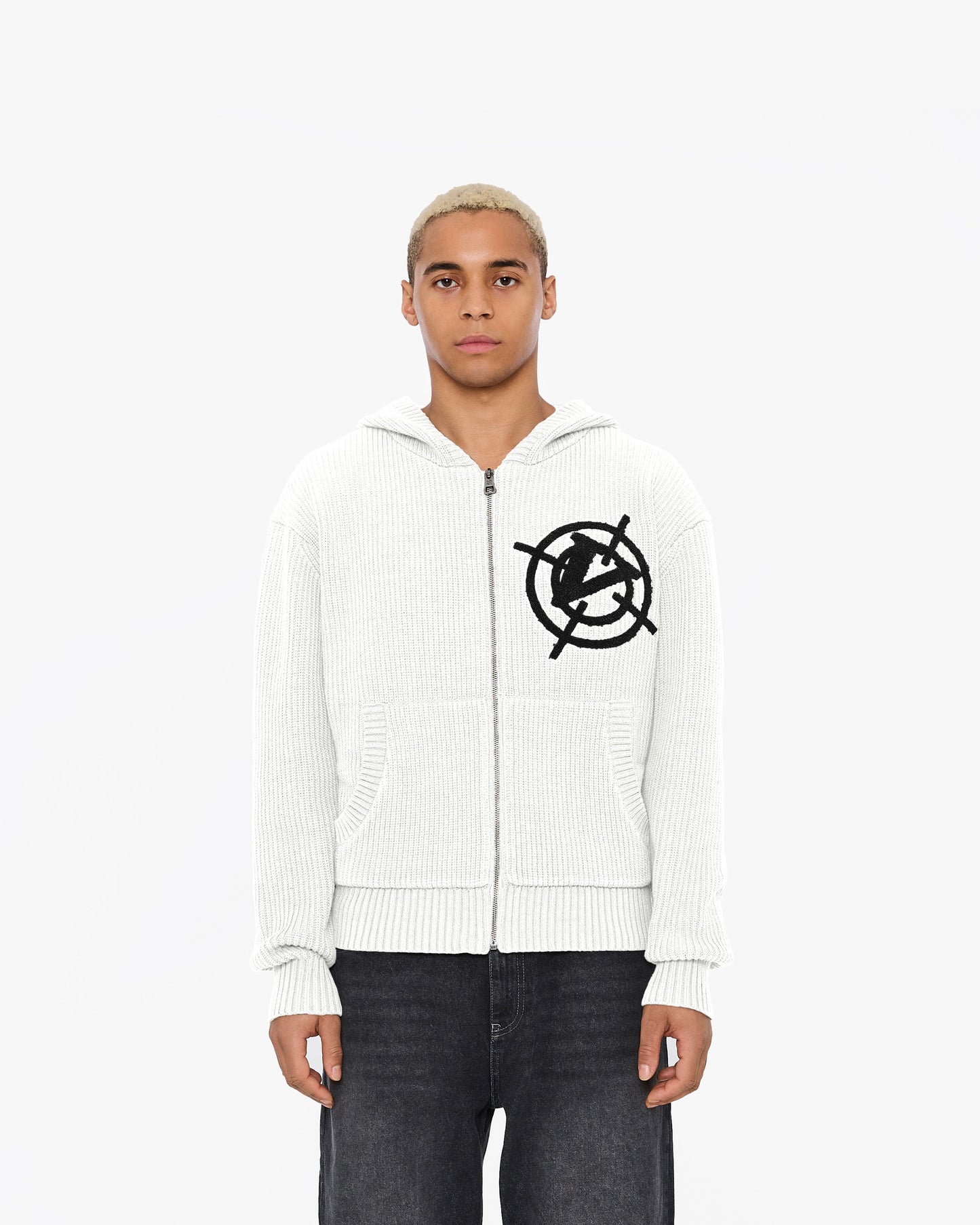 V-LOGO KNIT ZIP HOODIE WHITE