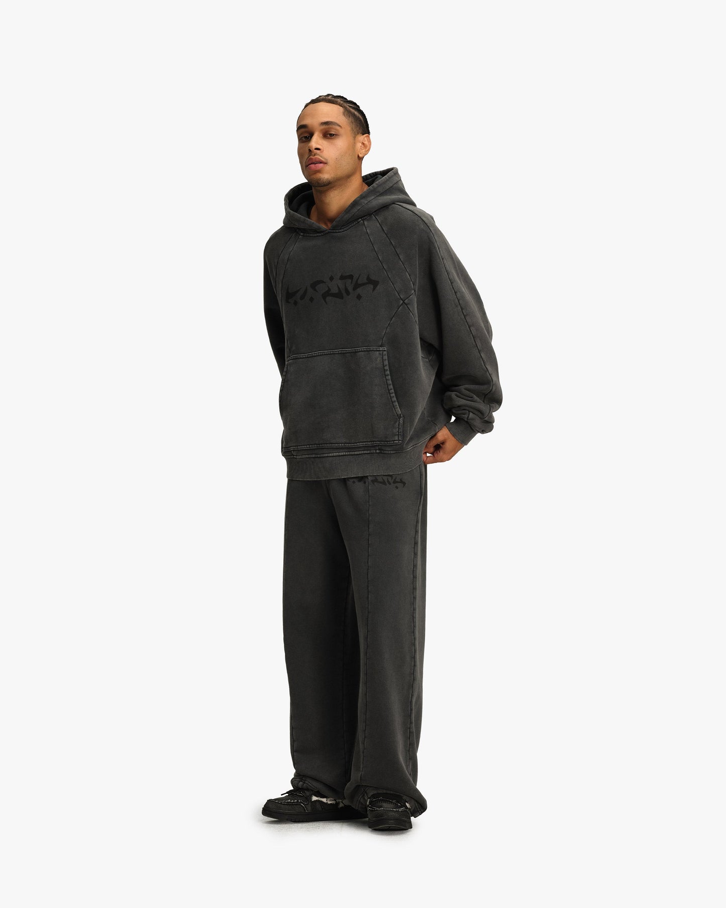ACID WASHED HOODIE DARK GREY