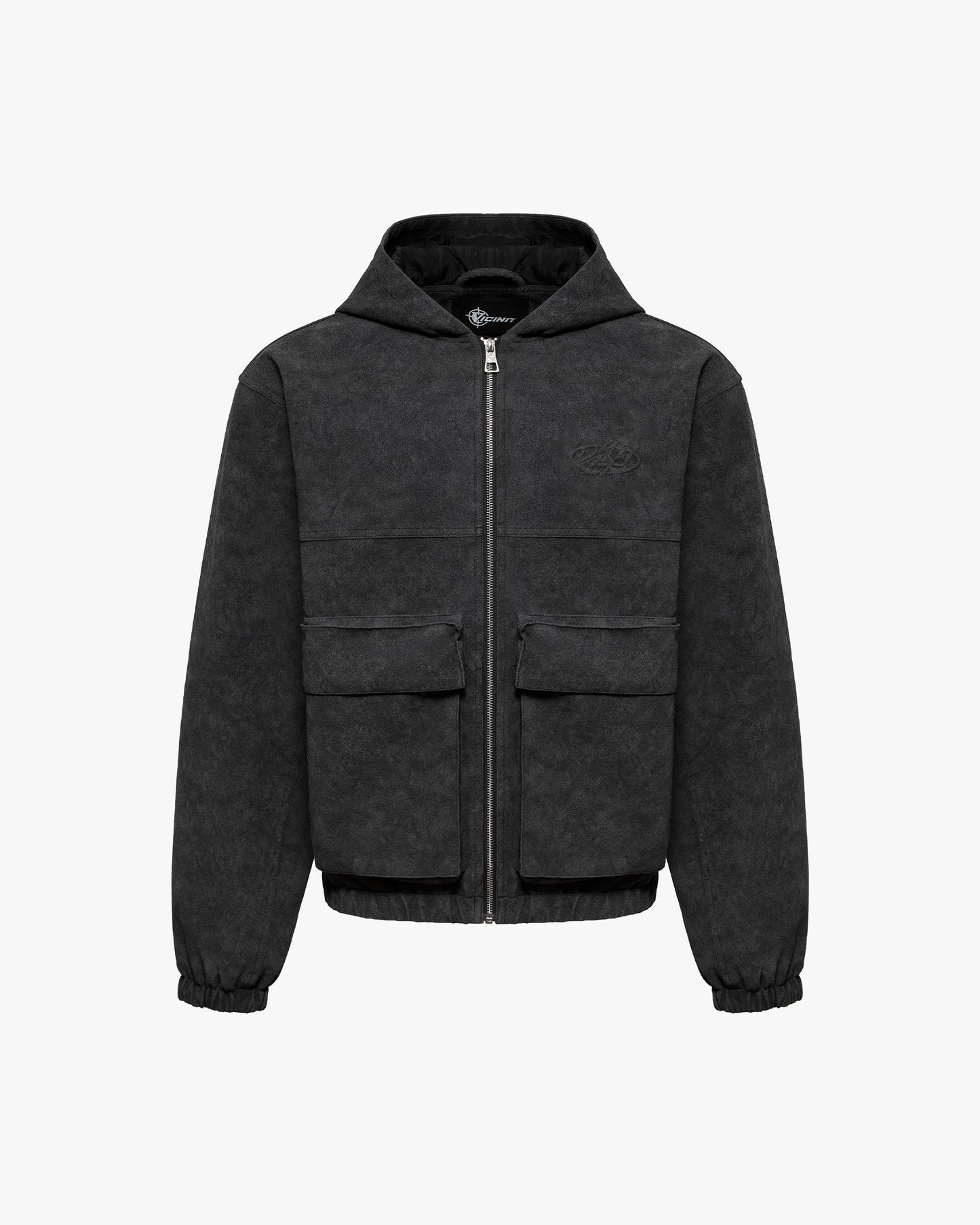 SCRIPT LOGO LEATHER JACKET TAR BLACK