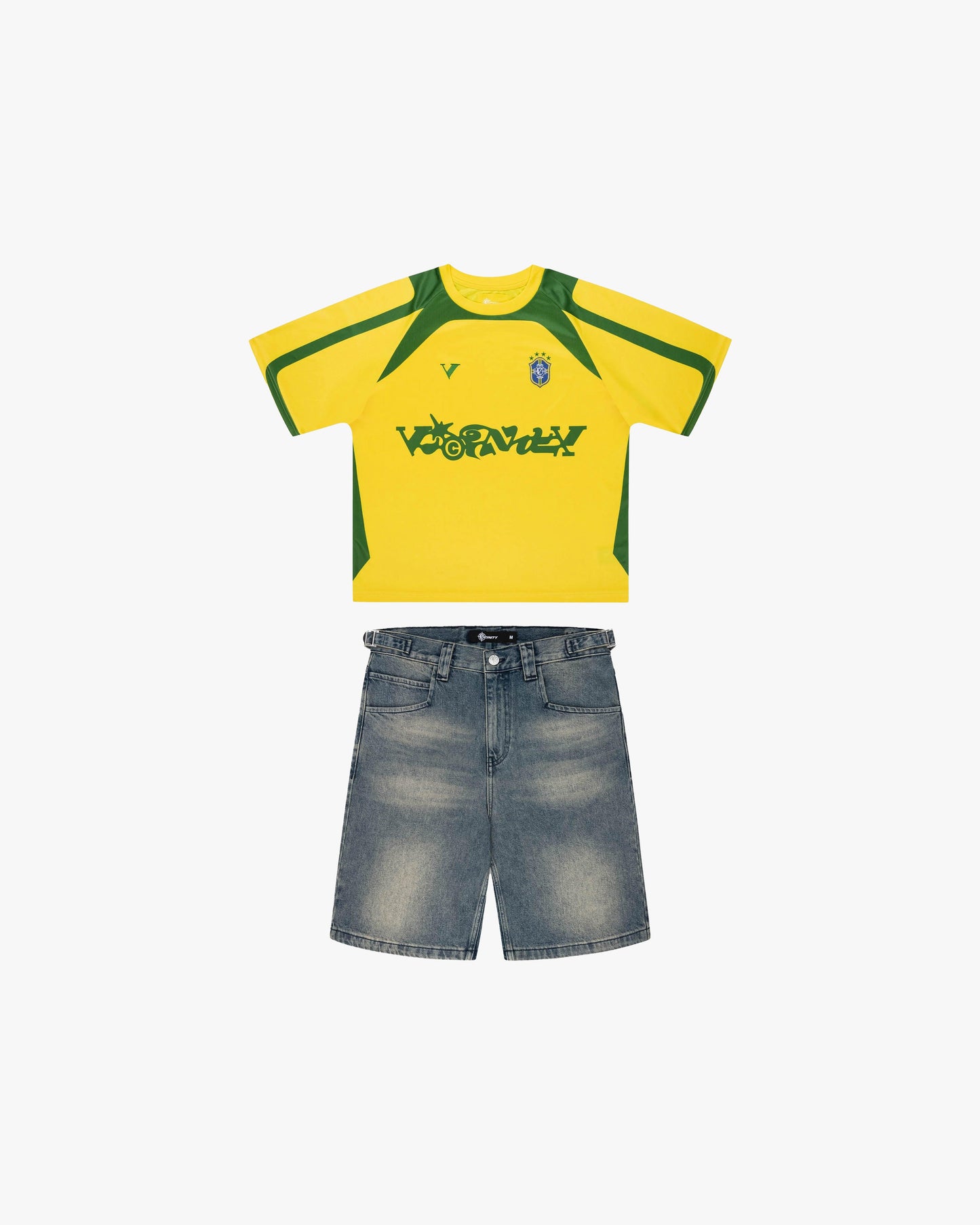 BRAZIL JERSEY + YELLOW TINTED DENIM JORTS BUNDLE