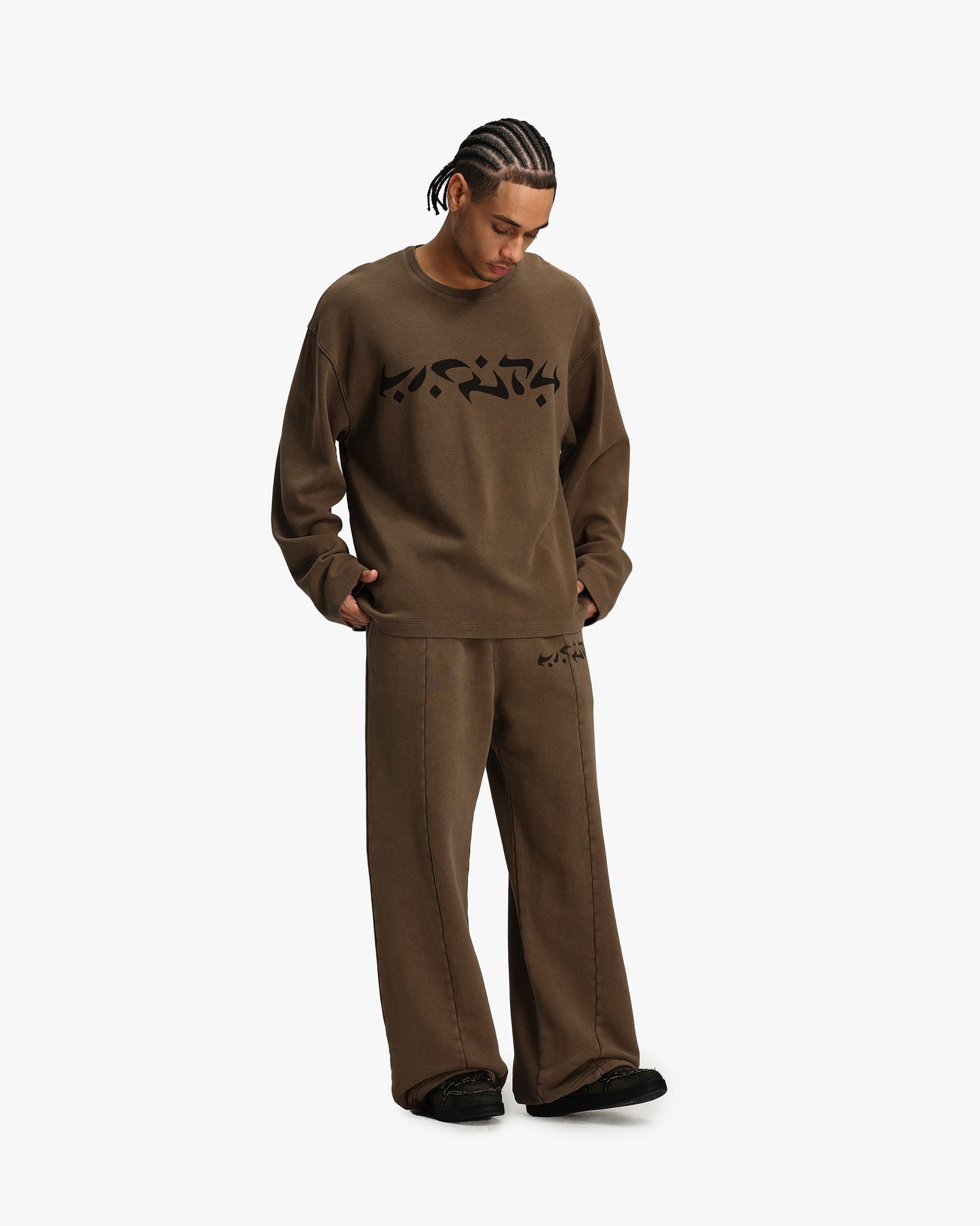 ACID WASHED WAFFLE LONGSLEEVE BROWN