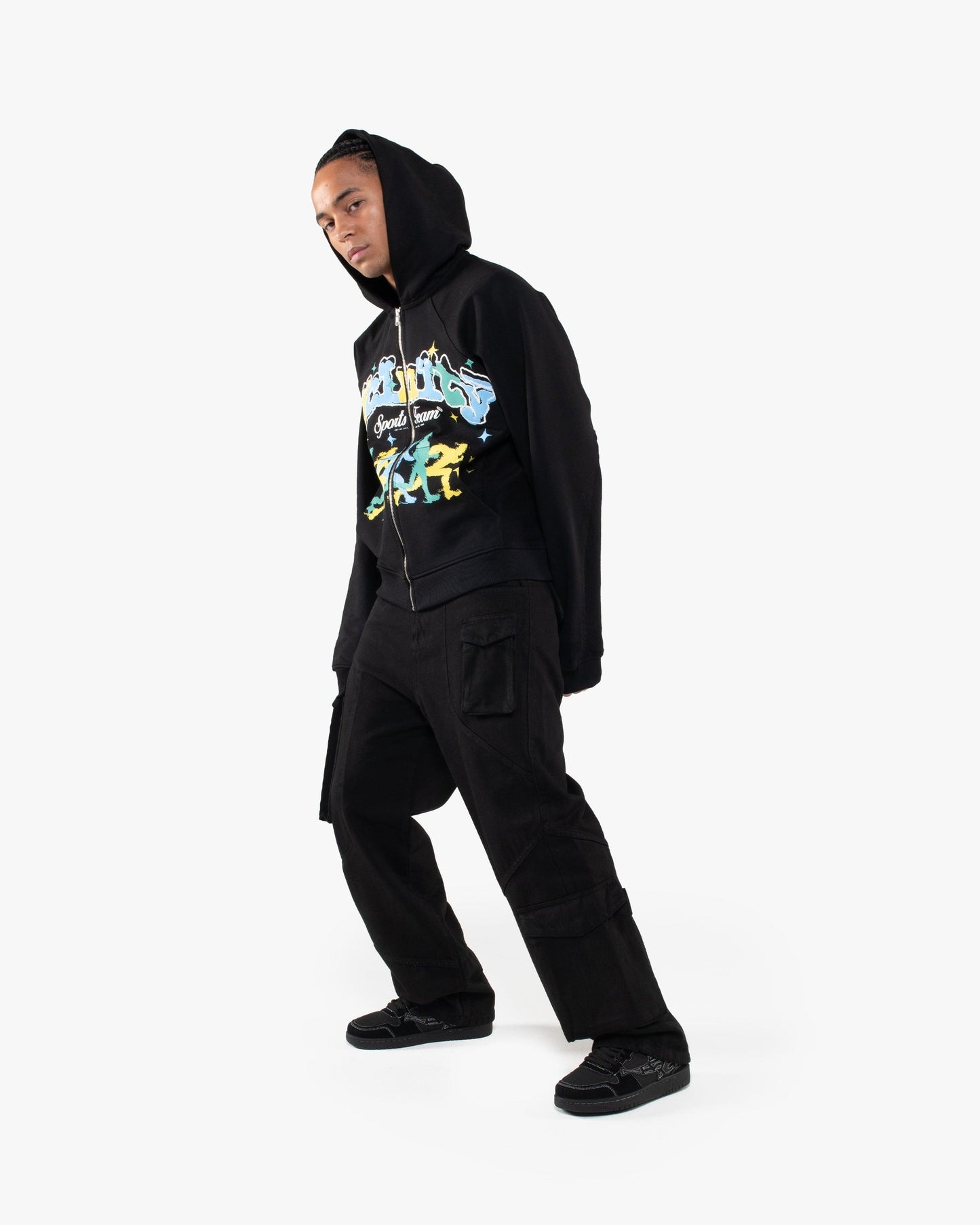 SPORTS TEAM INSIDE OUT ZIP HOODIE BLACK