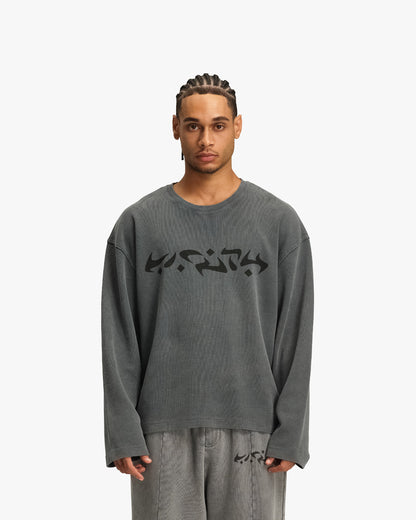 ACID WASHED WAFFLE LONGSLEEVE LIGHT GREY