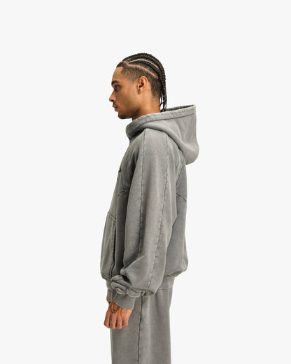 ACID WASHED HOODIE LIGHT GREY