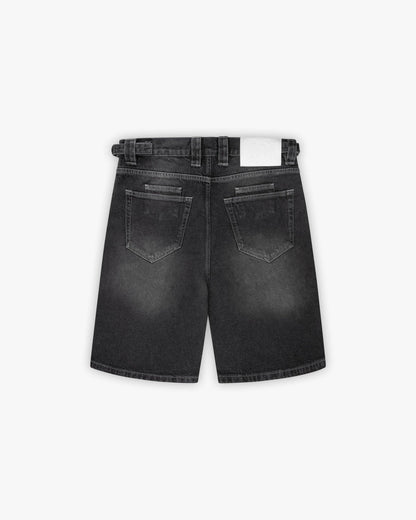 STONE WASHED DENIM JORTS