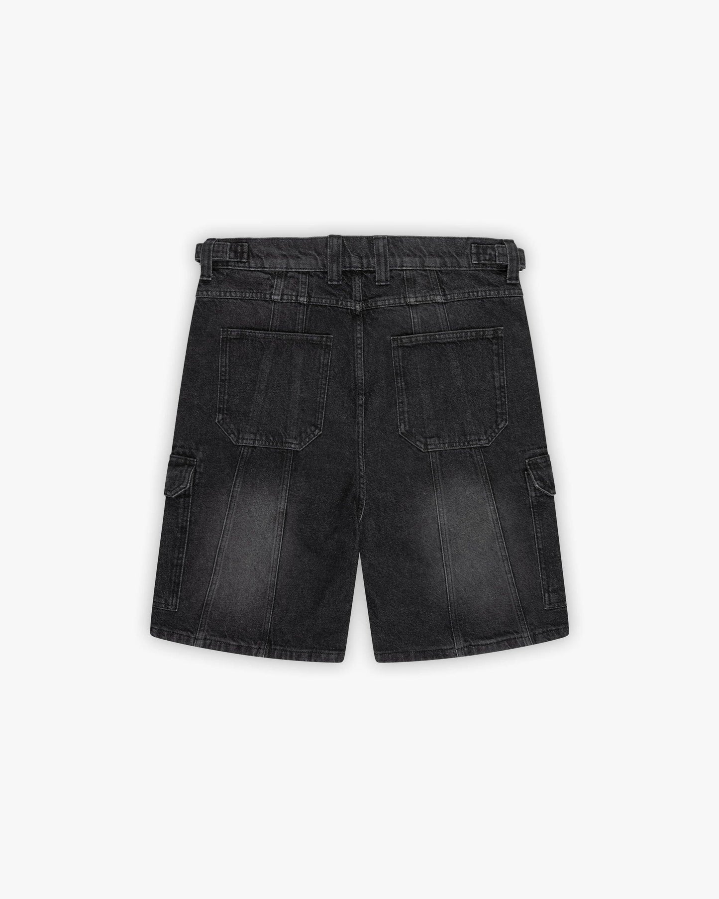 WASHED BLACK DENIM CARGO JORTS