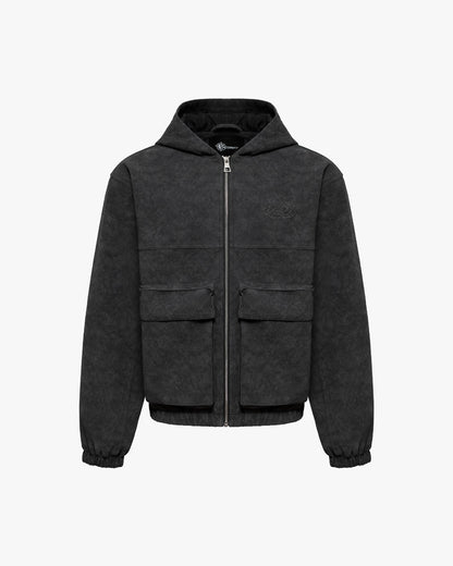 SCRIPT LOGO LEATHER JACKET TAR BLACK