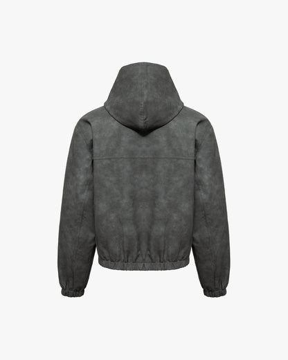 SCRIPT LOGO LEATHER JACKET GREY