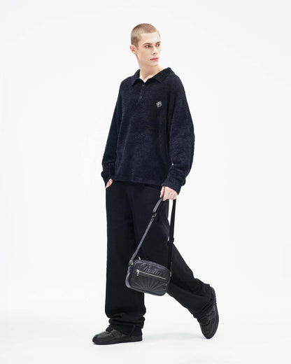 DEBOSSED LOGO SHOULDER BAG - BLACK