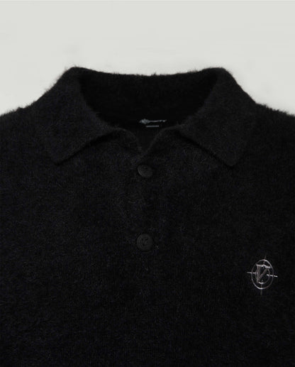 FAUX MINK POLO SWEATER BLACK
