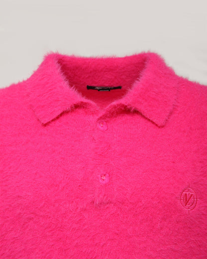 FAUX MINK POLO SWEATER FLAMINGO