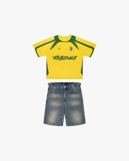 BRAZIL JERSEY + YELLOW TINTED DENIM JORTS BUNDLE