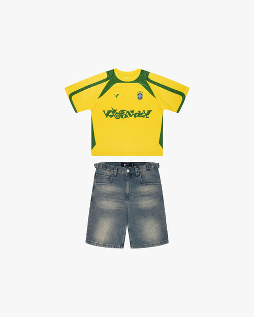 BRAZIL JERSEY + YELLOW TINTED DENIM JORTS BUNDLE
