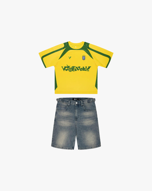 BRAZIL JERSEY + YELLOW TINTED DENIM JORTS BUNDLE