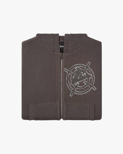 V-LOGO KNIT ZIP HOODIE MUD BROWN
